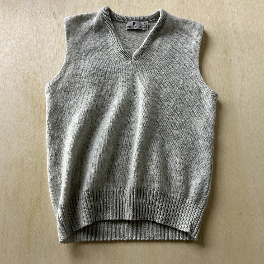 Vintage‎ Robert Bruce Sweater Vest Mens Large Gray V Neck Knit Made USA 80s